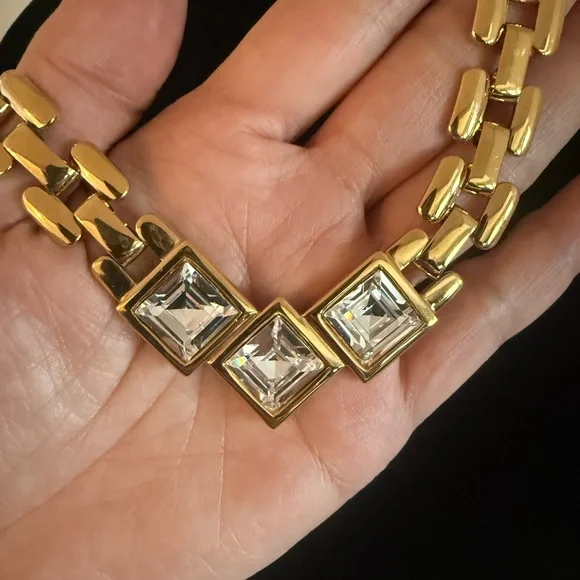 Napier Gold Plated Chain-Link Choker Necklace with Swarovski Crystal Accents - Picture 3 of 6